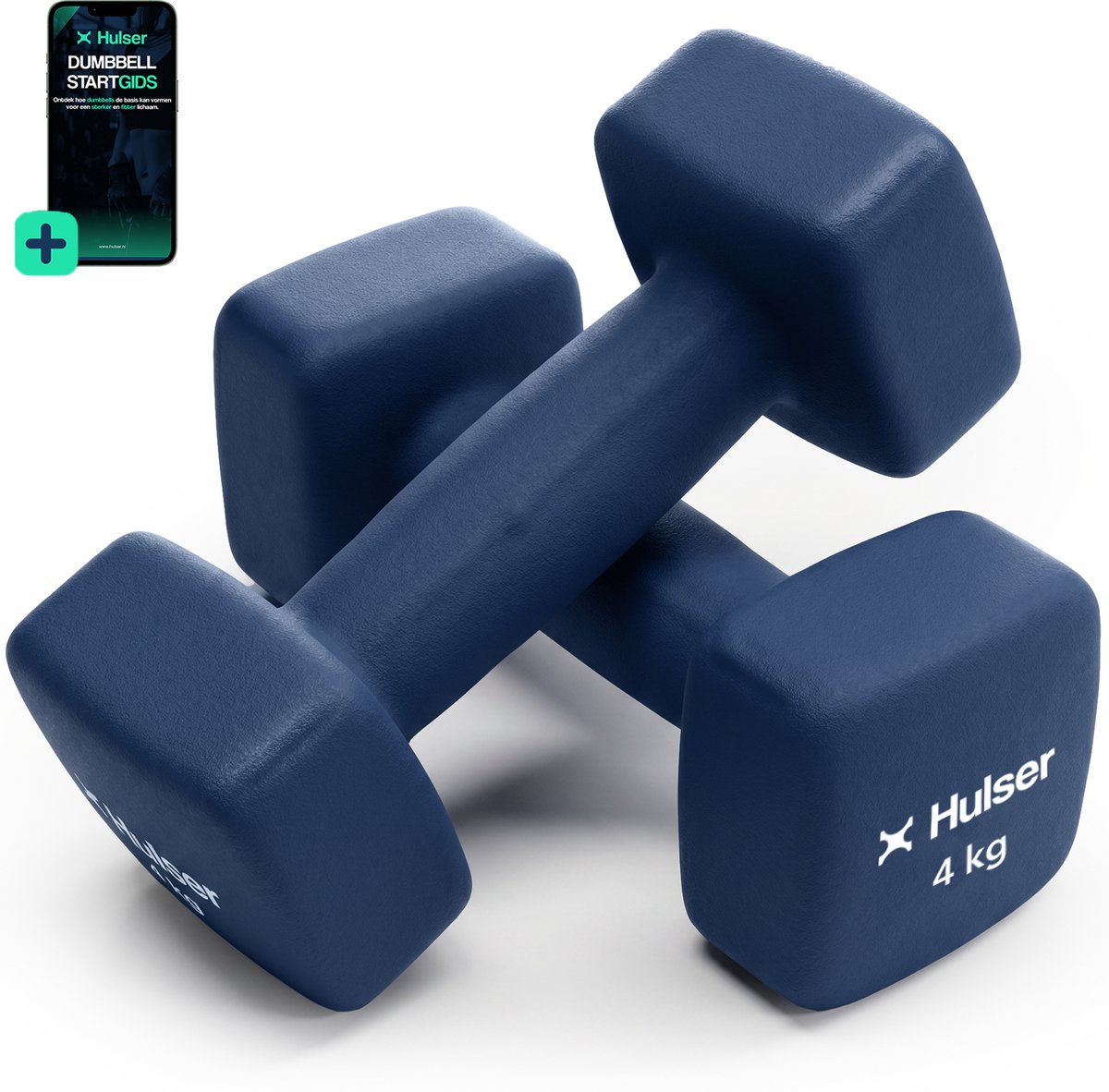 Hulser Dumbbell set - 2 x 4,0 kg - Neopreen - Blauw - Met digitale startgids - Gewichten - Fitness halterset - Krachttraining halters