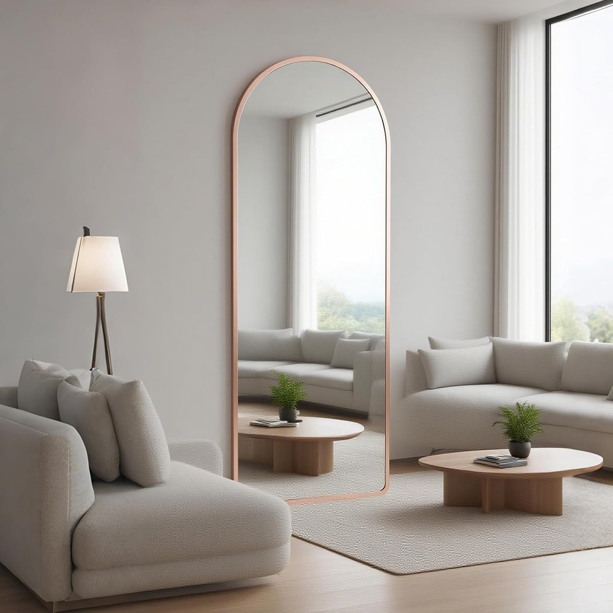 SnelShoppen - 160 x 50 cm Staande Spiegel met Boogvormige Vloerspiegel in Gouden Aluminium Lijst - Elegante Interieuraccessoire voor Woonkamer, Slaapk