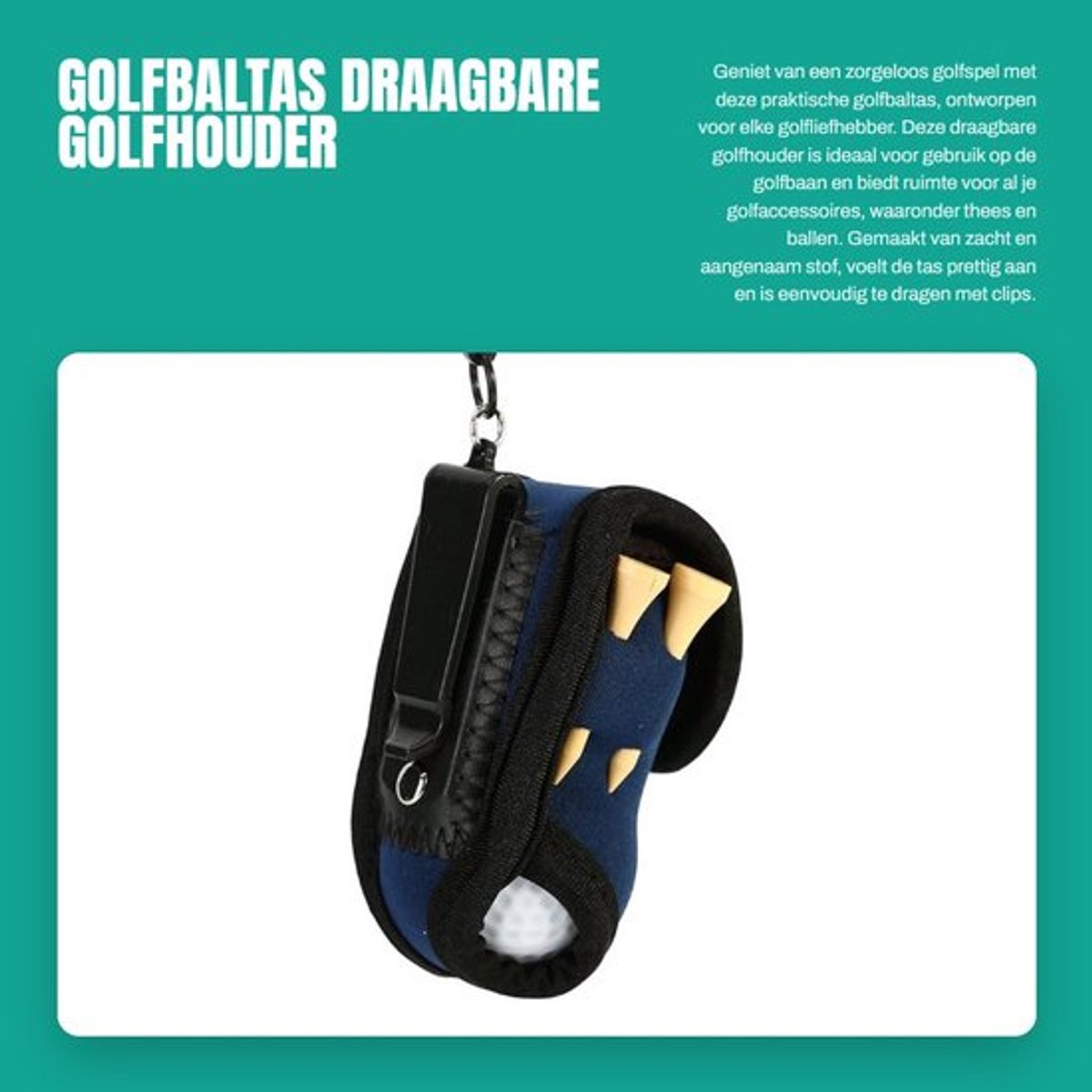 Golfbaltas met clip - Draagbare golfaccessoires - Inclusief 4 afslagen/2 golfballen - Zacht stof - Elastisch/durzaam materiaal