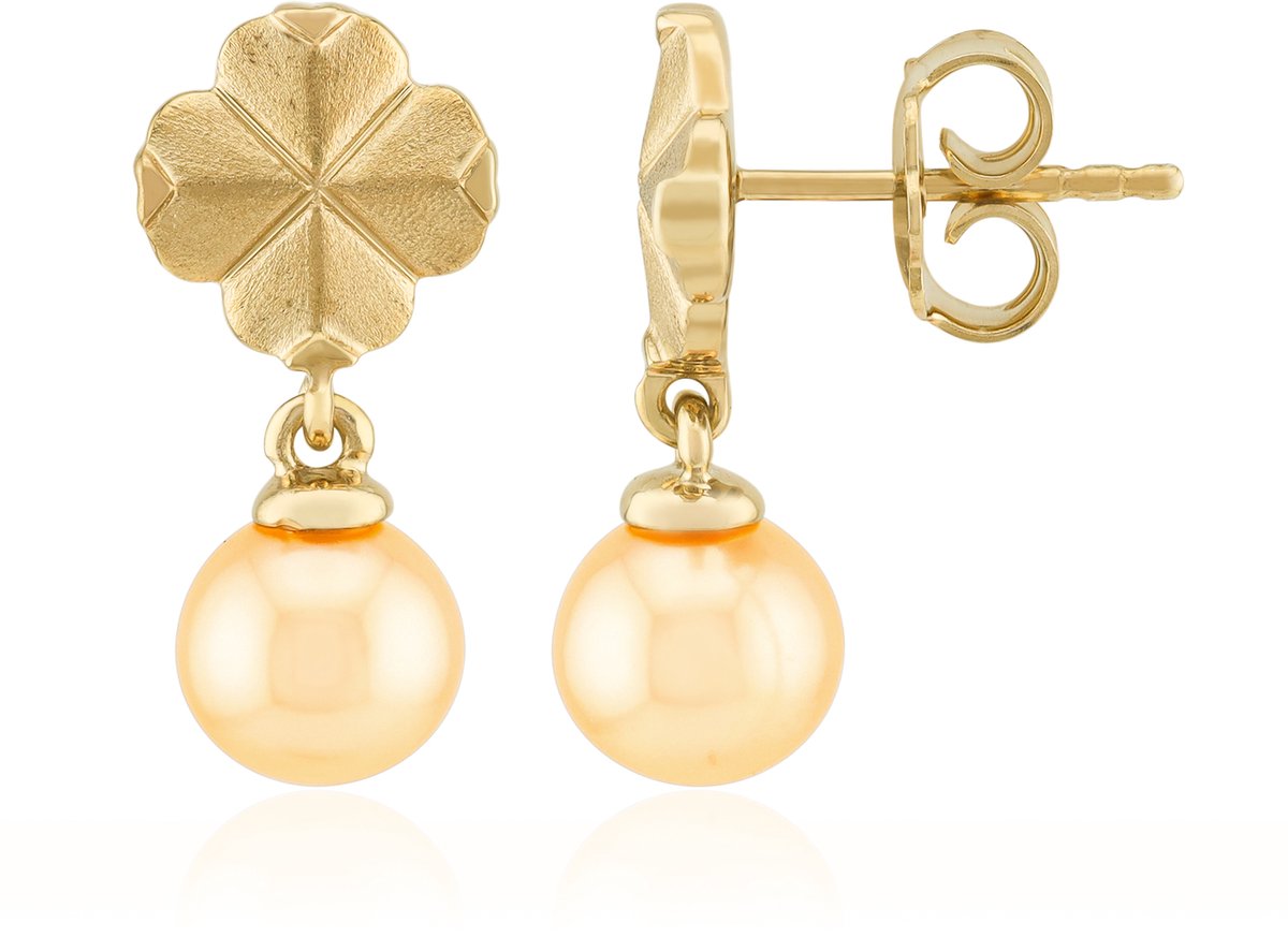 Cavill - Zilveren oorstekers verguld met perzikkleurige zoetwater kweekparels 7 mm - elegante dames oorbellen - stijlvol en tijdloos