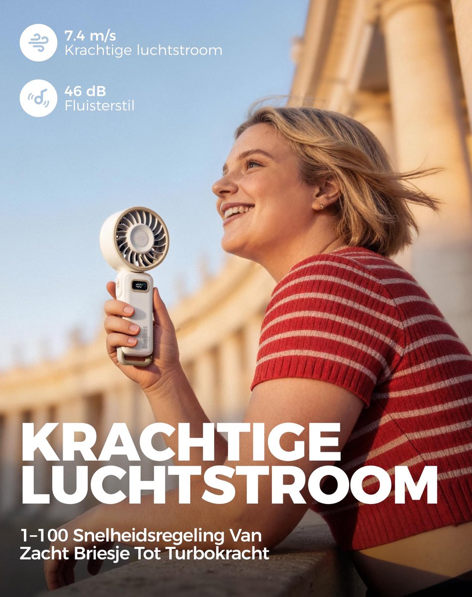 SnelShoppen - Draagbare Ventilator - Compact en Stijlvol met Batterij - Voor Hand, Bureau, Nek of Opvouwbaar - Stille Verkoeling tot 12 Uur - Ideaal v
