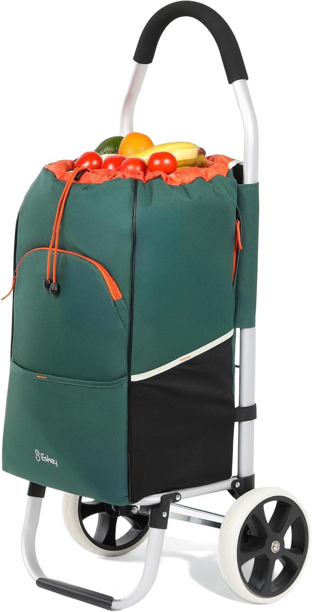 SnelShoppen - Vouwbare Winkelwagentje met Koelcompartiment - Waterdicht Forest Green - UV-bestendig 600D Oxford - Ideaal voor Boodschappen, Picknicks