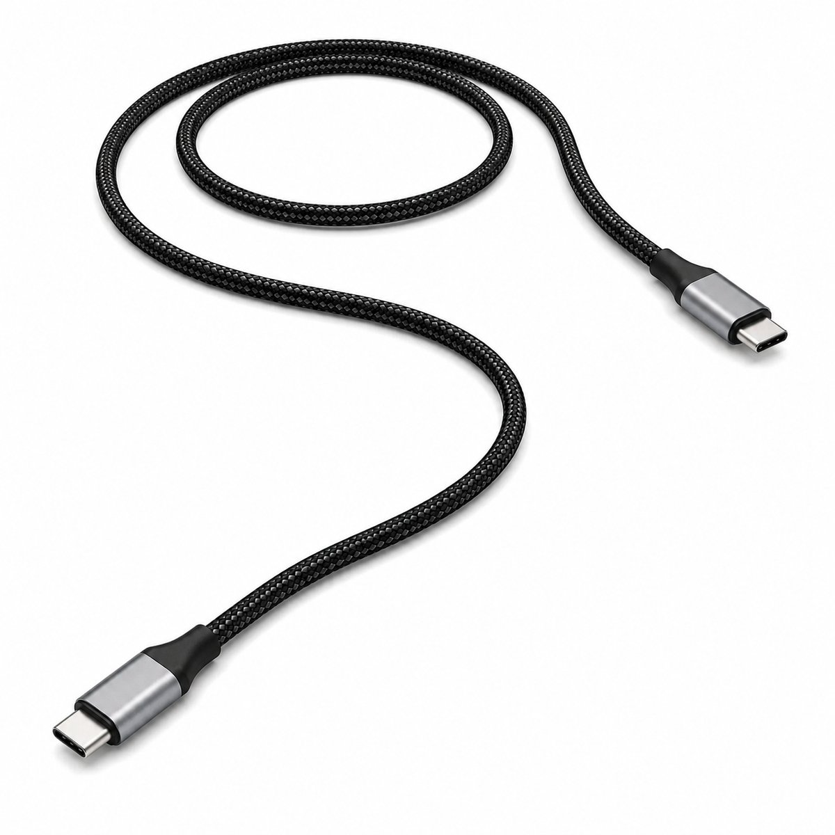 USB C naar USB C Kabel - Fast Charge PD 60W/QC3.0 - Data Overdracht - Tangle Free - Zwart