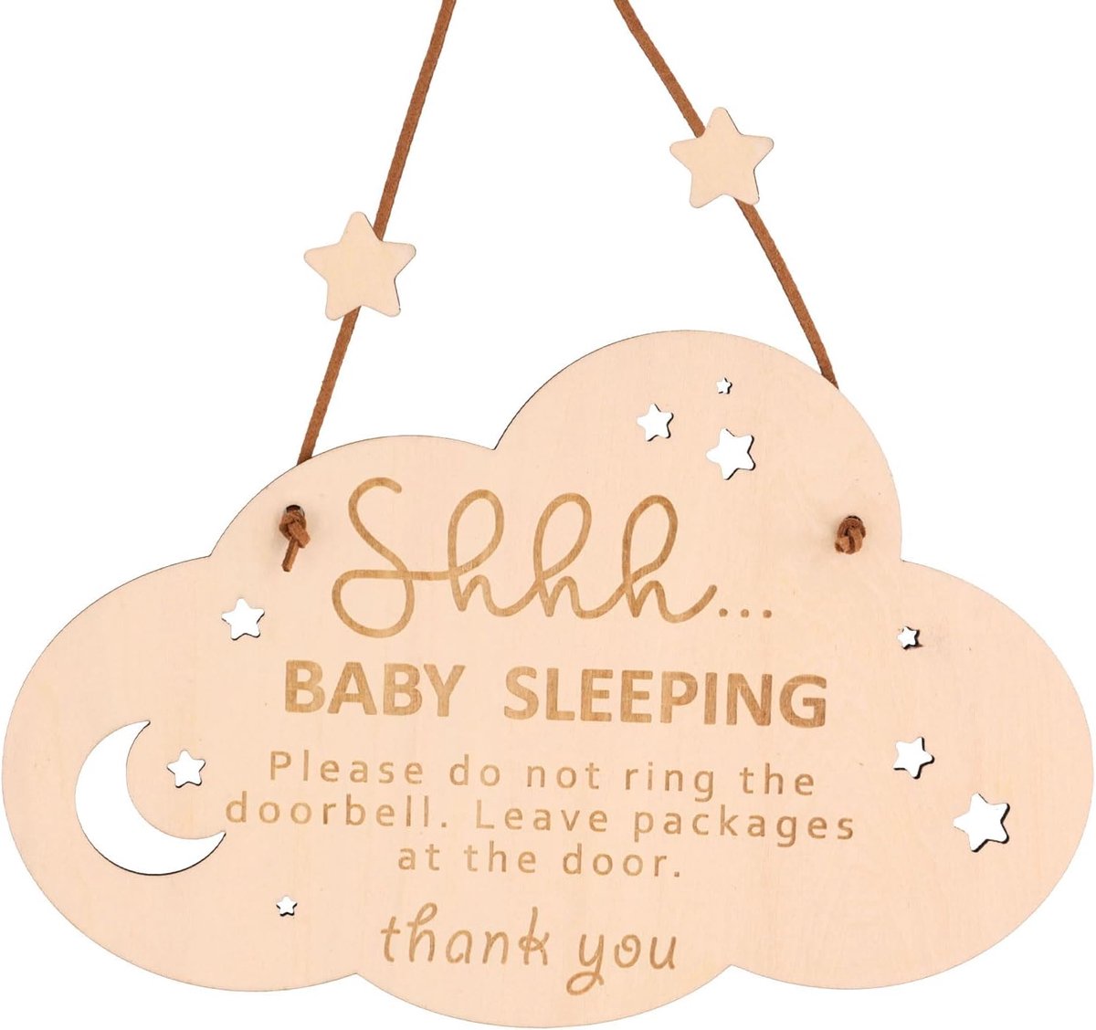 SnelShoppen - Baby Sleeping Sign voor Deur, Houten Shhh Baby Slaapdeurbord met Bel, Decoratieve Deurhanger voor Babykamer, Perfect Cadeau voor Nieuwe