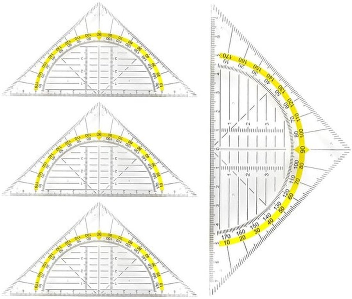 Driehoekliniaal 16 cm - Gelijkbenige Driehoek - Multifunctionele Liniaal - Perforatie voor Ringmap - Transparant Kunststof - Voor School/Studie - Meetlat