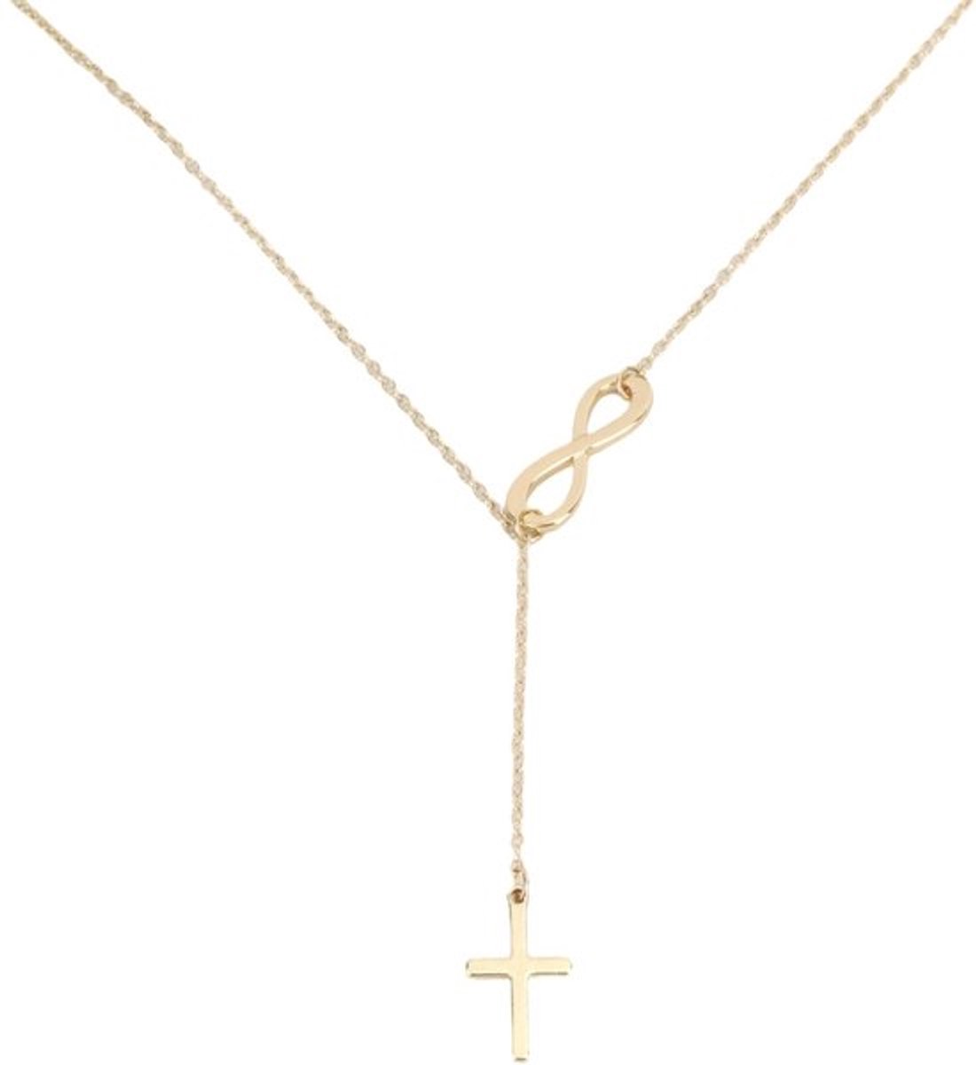 Kruisketting Goud - Verstelbaar - Messing/Roestvrij Staal - Oneindige Ketting - 44 cm + 5 cm Verlengketen - Trendy Religieuze Ketting