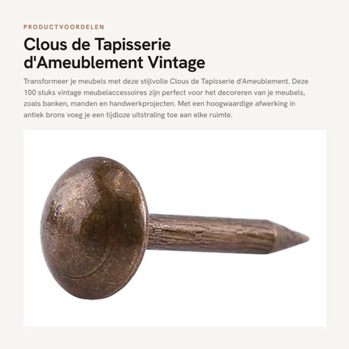 Tapisserienagels 100 stuks - Antieke Messing - Meubel Knoppen - Decoratie - Handwerk - Hoge Kwaliteit - Meubelknoppen