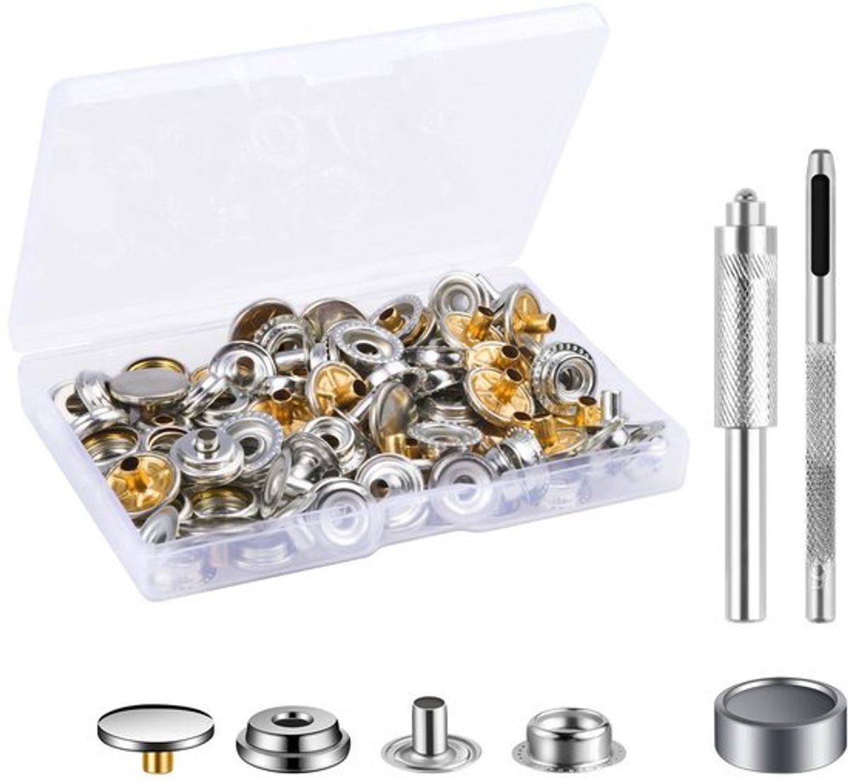 Drukknoppen Set 25 Stuks - Drukknopen 15 mm - Professionele Snap Sluitingen - Gereedschap Inclusief - Opbergdoos - Ideaal voor Kleding en DIY-projecten - Snap Fasteners