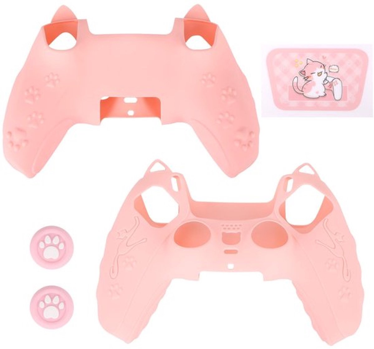 Controller Skin Roze - Antislip Siliconen Hoes - Draadloze Accessoires - Beschermende Behuizing - Duimgrepen - Kattenpoot Sticker - Controllerhoes