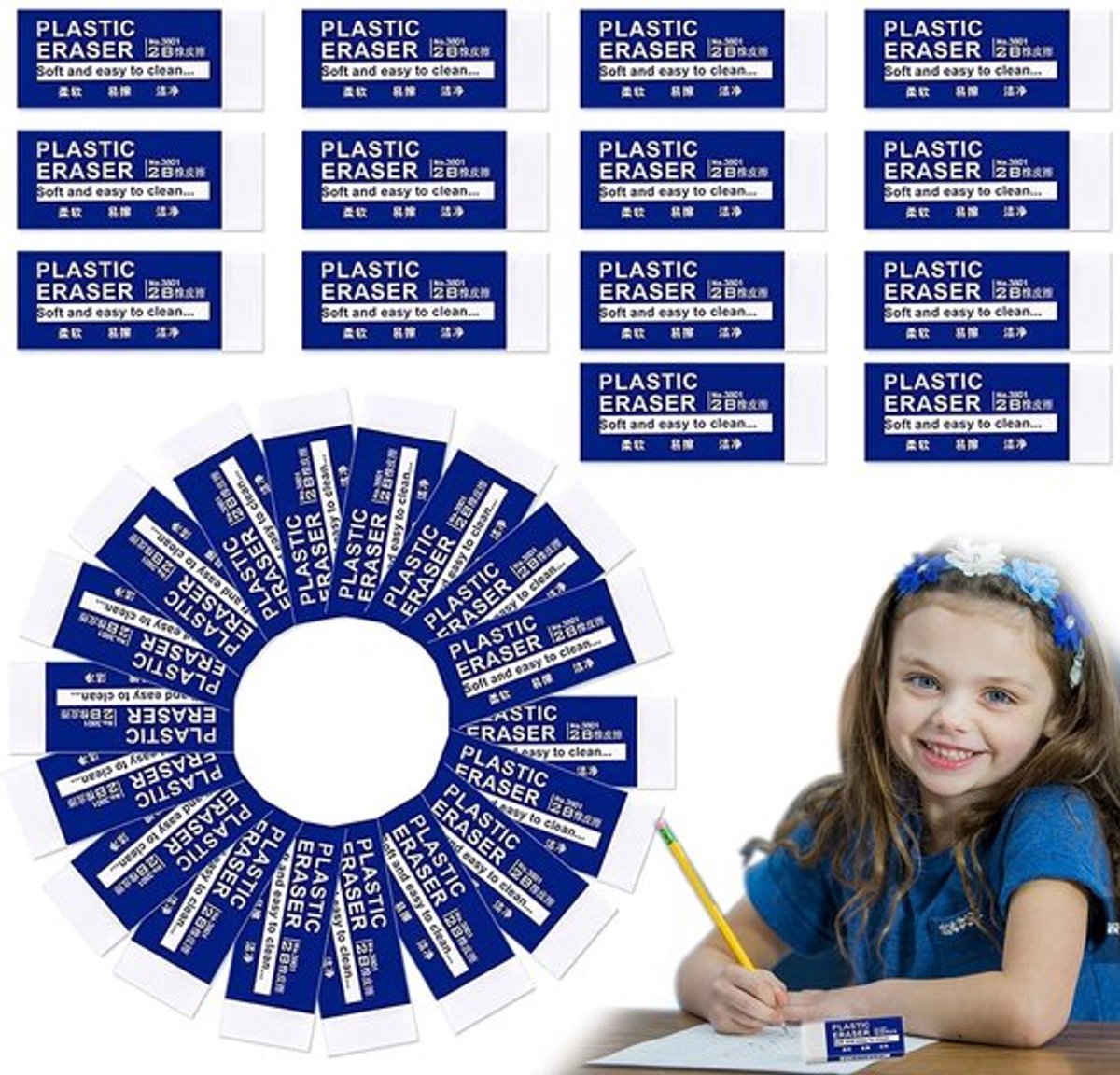 Gummen 40 Stuks - Zachte Gum - Duurzame Vlakgom - Kunststof - Perfect voor School/Schetsen - Veilig en Onschadelijk - Radiergummis
