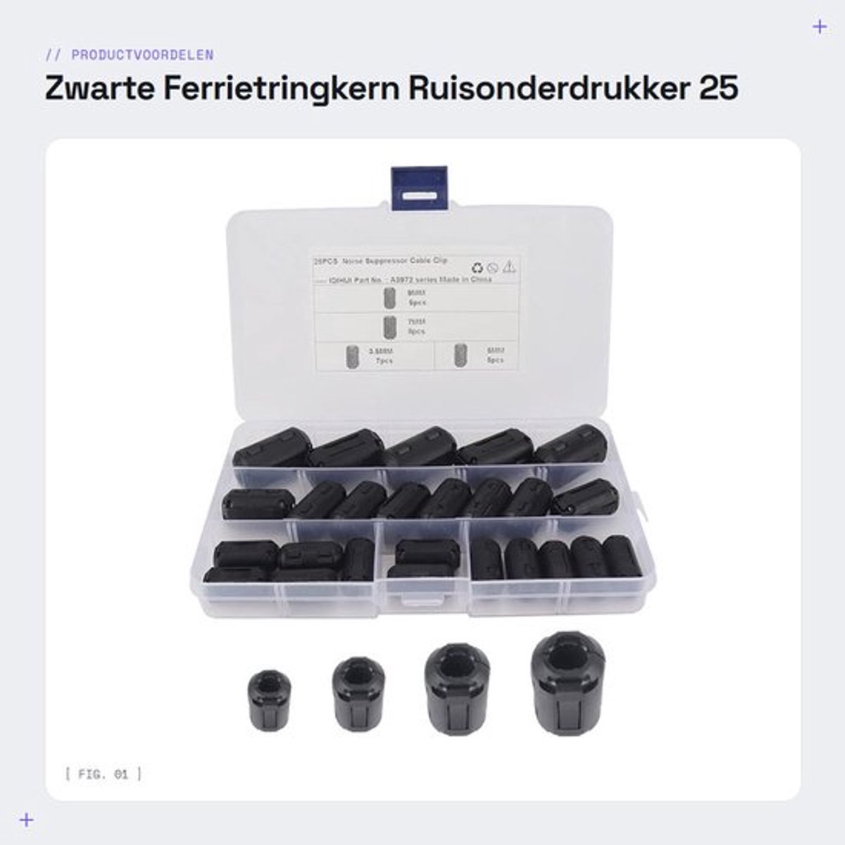 Zwarte Ferrietringkern - Ruisonderdrukker - 25 stuks - Opklimmend - Kabelklem - Verbeter signaalintegriteit - Geschikt voor USB-kabels -...