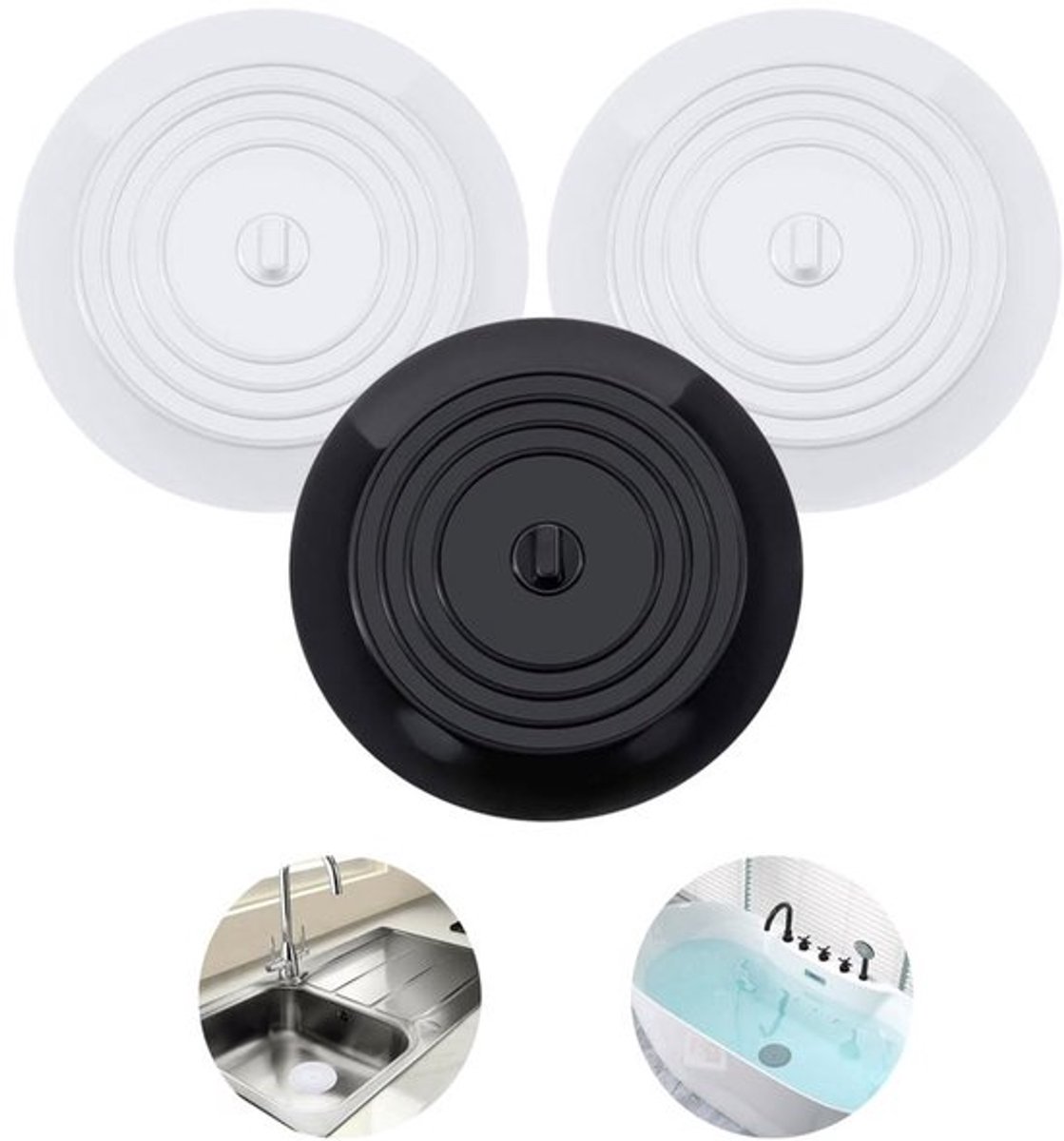 Afvoerstop 3 stuks - Siliconen Badstop - Universele Stop - Afvoerplug Wastafel - Afvoerplug Douche - Diameter 15 cm