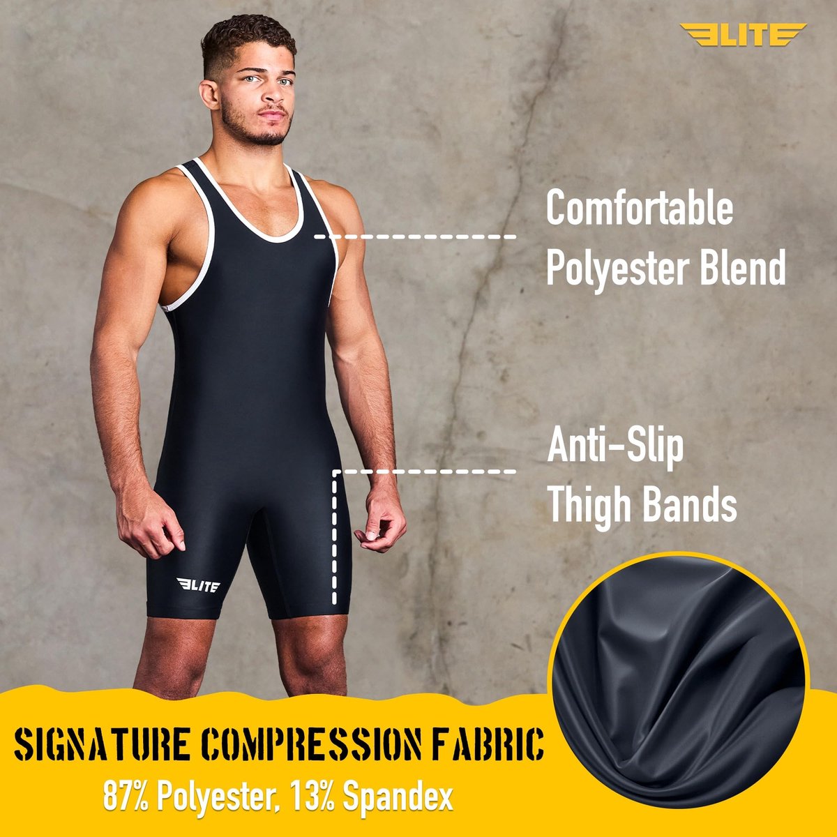 SnelShoppen - Elite Sports Standard Wrestling Singlet XL - Zwart - Perfect voor Competitie, Training en Recreatief Gebruik - Duurzaam en Comfortabel M