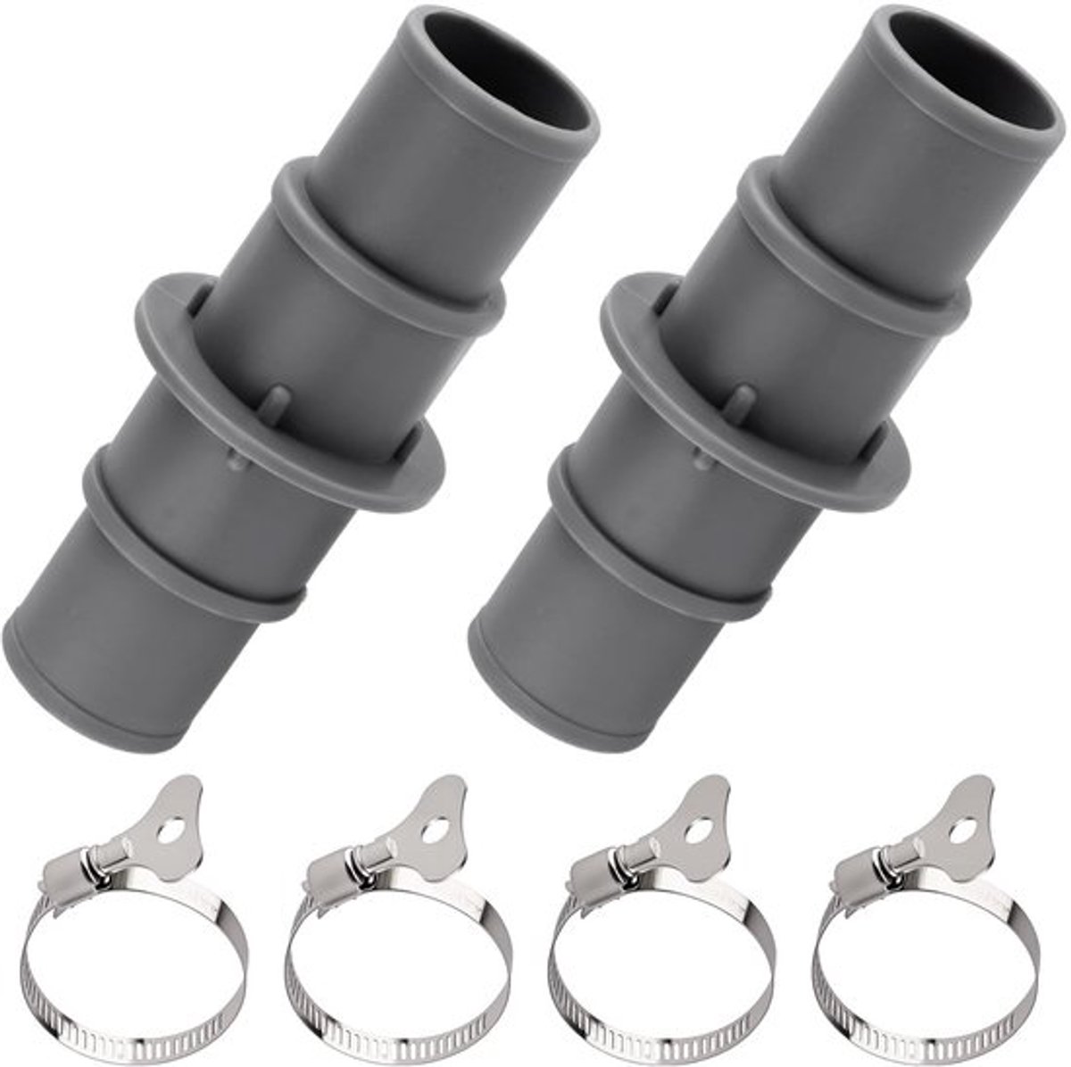 Zwembadslangadapter - Slangadapter voor zwembadstofzuiger - ABS-Materiaal - Roestvrijstalen clips - Geschikt voor 1-1/4" en 1-1/2" - Grijs