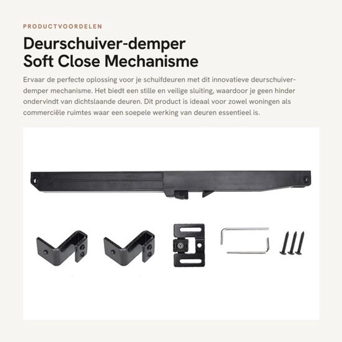 Deurschuiver - Zwart Stalen Demper - 31 x 1,9 x 2,2 cm - Instelbare Buffer - Soft Close Mechanisme - Geruisloos en Veilig - Schuifdeurmechanisme
