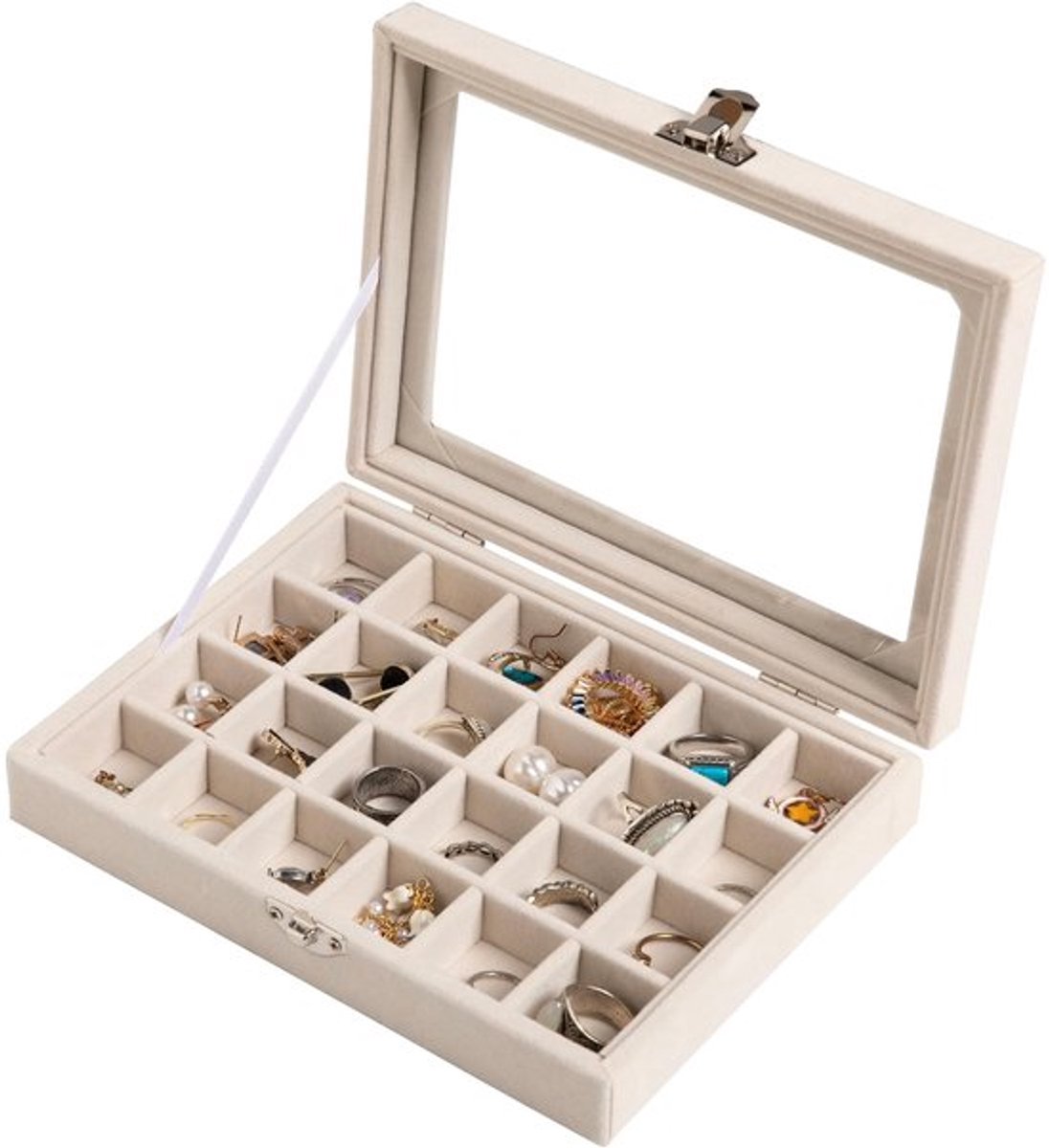 Sieradenlade 24 Raster - Fluwelen Organizer - Afsluitbare Oorbellenhouder - Ringhouder - Doorzichtig Deksel - Premium Materiaal - Sieradenorganizer