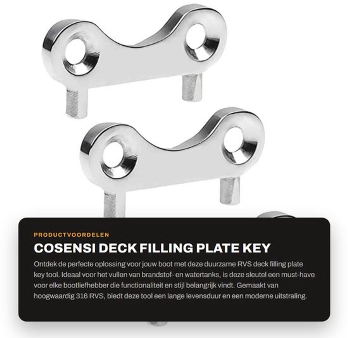 Deksel 38mm/50mm - Vervangingssleutel - Roestvrij Staal - Heavy Duty - Marine Grade - 4.5 cm lengte - Tankdop