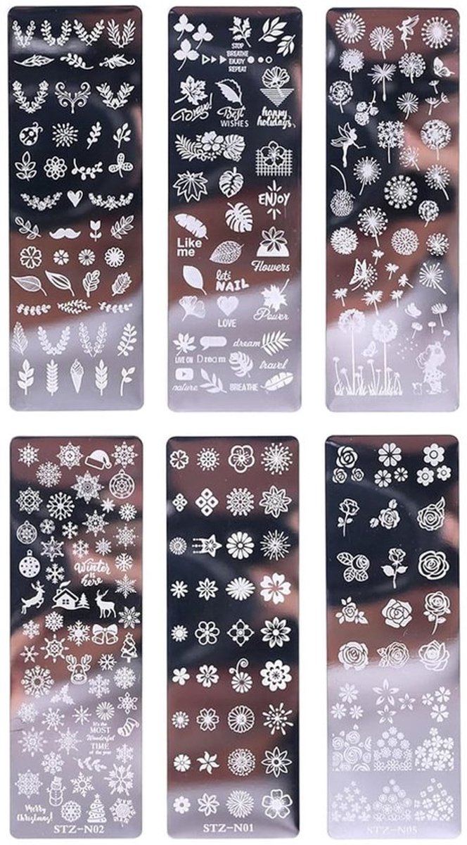 Nagelstempel Set van 6 - Nagelkunst Sjablonen - Hoogwaardig Roestvrij Staal - Duurzaam - Uniek Ontwerp - Perfecte Nagelkunst - Nagelstempels