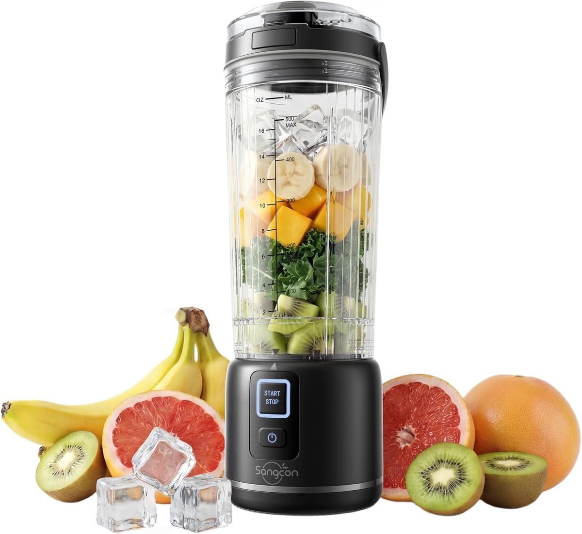 SnelShoppen - Draagbare Smoothiemaker 500 ml, USB-oplaadbare Mini Blender met 6 Messen, Persoonlijke Mixer voor Fitness, Kantoor en Reizen, Zwart