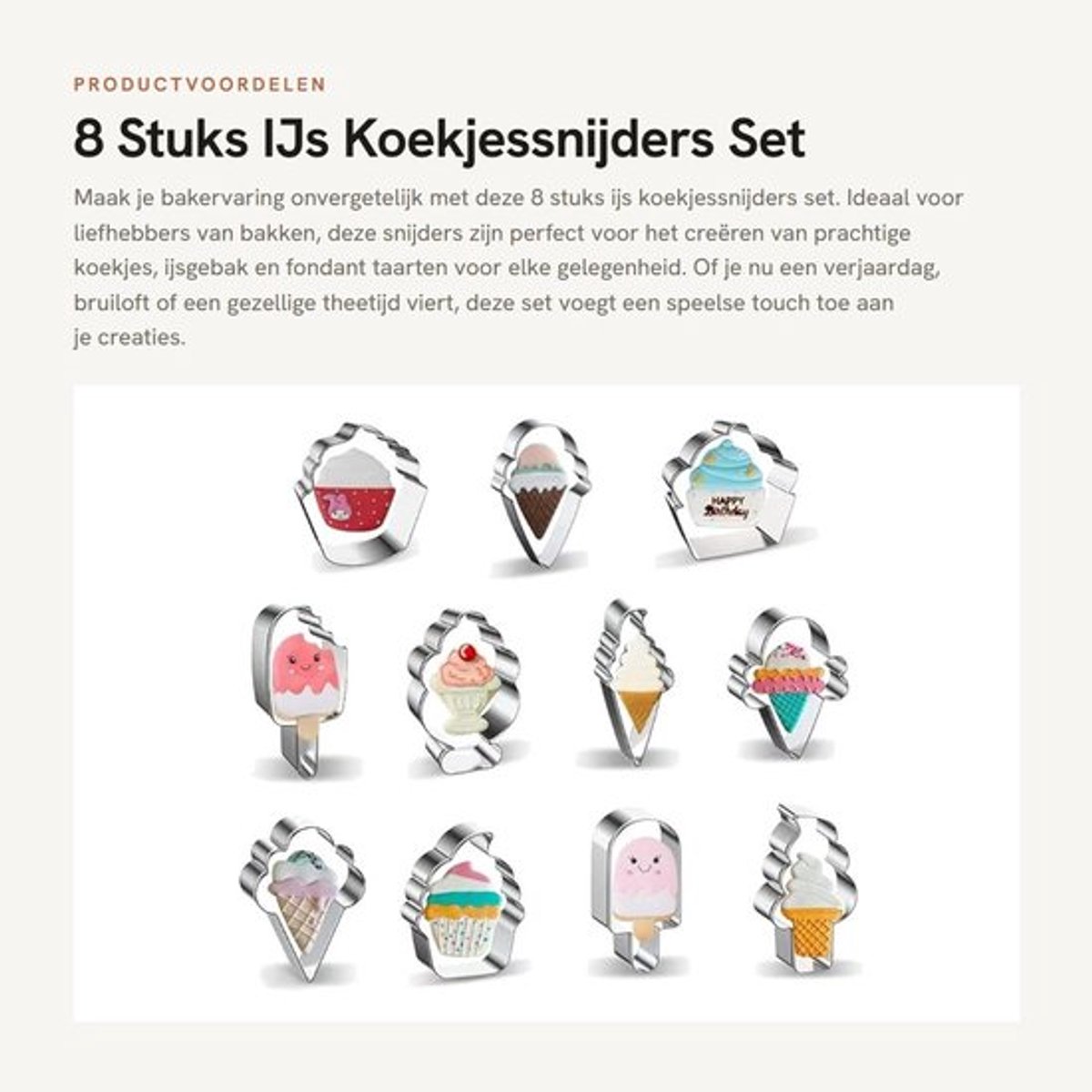 Koekjessnijder set 8 stuks - Roestvrij staal - IJs koekjessnijder - Fondant snijders - Taartdecoratie - Duurzaam en veilig - Bakkersvormpjes