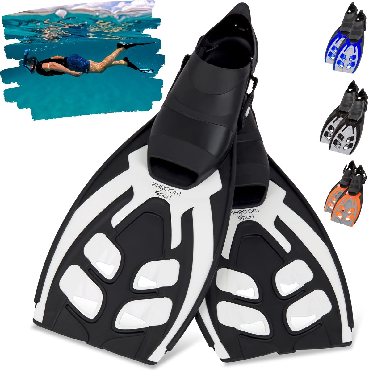 SnelShoppen - Zwemvliezen Volwassenen Maat 36-47 - Hoogwaardige Snorkelvinnen en Duikvinnen Unisex, Verstelbaar, Made in Italy, Wit, Perfect voor Snor