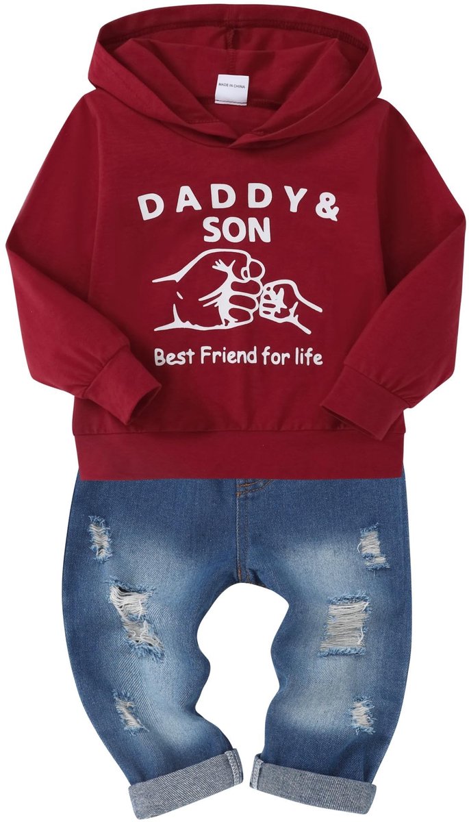 SnelShoppen - Babyjongens Outfits Kledingsets 1-5T Peuter Hoodie Tops Lange Mouw Gescheurde Jeans 2 Stuks 18-24 maanden Kindermode Jongens Kleding voo