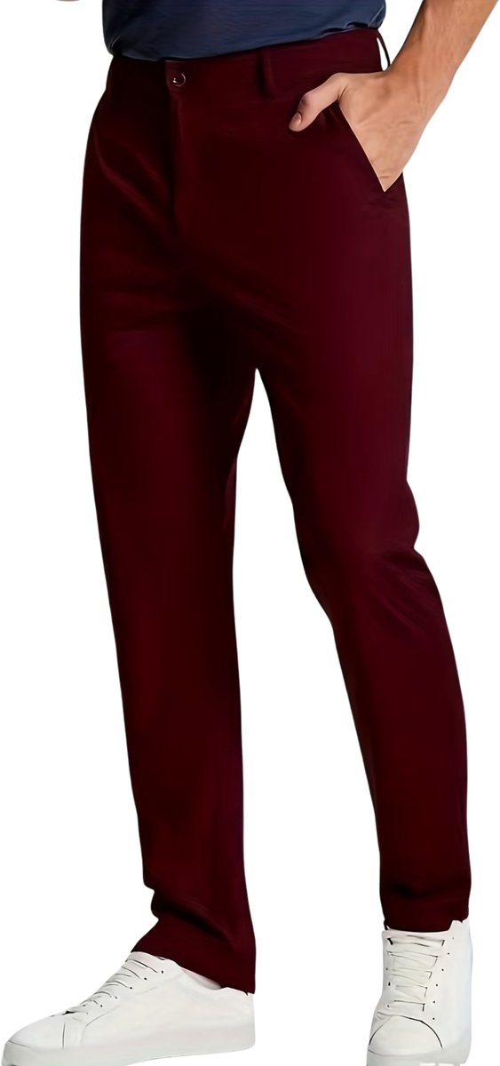 Currero Pantalon Heren Chino Regular Fit Golfbroek Nette Broek Met Elastische Tailleband Volwassenen Donkerrood 4XL Bordeauxrood
