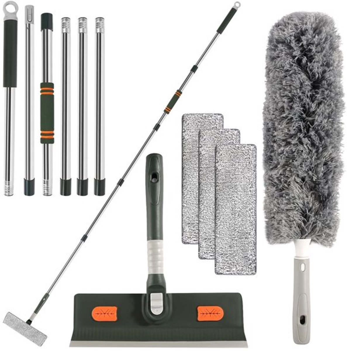 250 cm raamtrekker, raamreiniger met telescoopsteel kop en telescoopstang, telescoop raamwisser met siliconen schraper en microvezel schrobber geschikt voor binnen- en buitenramen