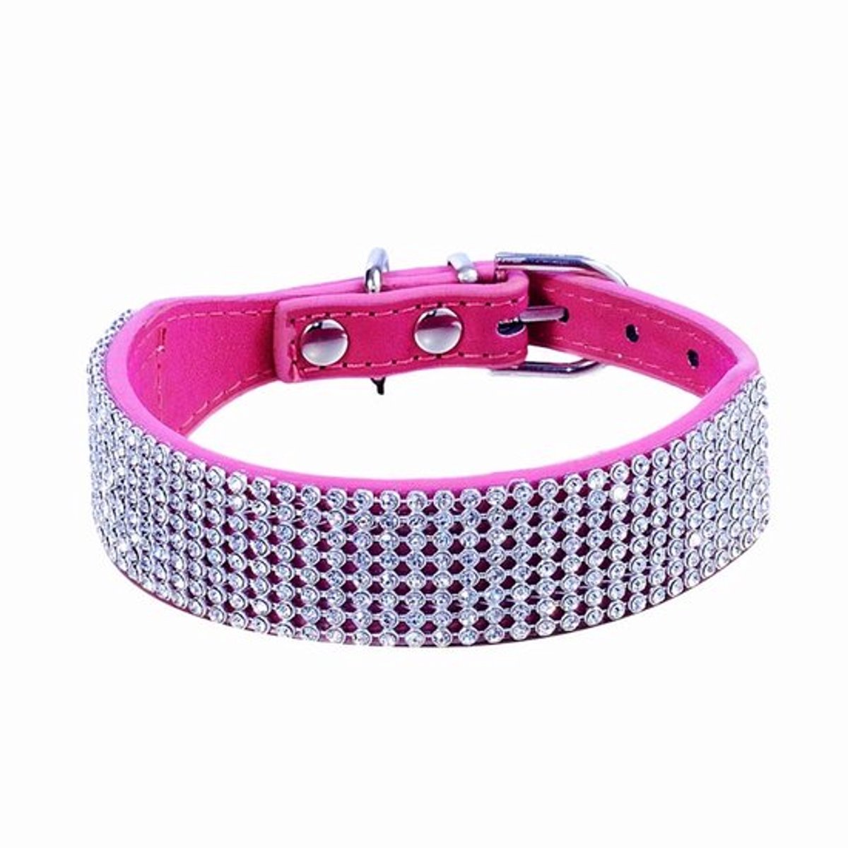 Halsband Hoge Kwaliteit - Verstelbare Klittenbandsluiting - PU-Leer - Kristallen Diamanten Steentjes - Kleine Honden/Katten - Neklengte 26,7-33 cm - Huisdierhalsband