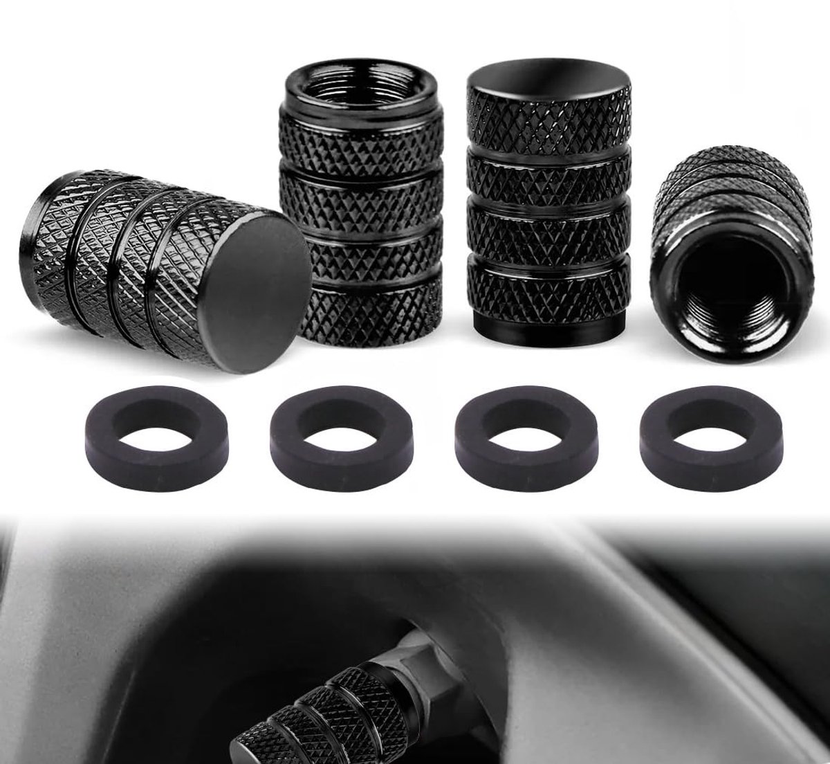 Dailygoods- Ventieldoppen Set van 4 - Aluminium - Universeel voor Auto/SUV/Motorfiets/Fiets - Veiligheidsbescherming - Robuuste Kwaliteit - Afdichting tegen Vuil - Ventieldeksel