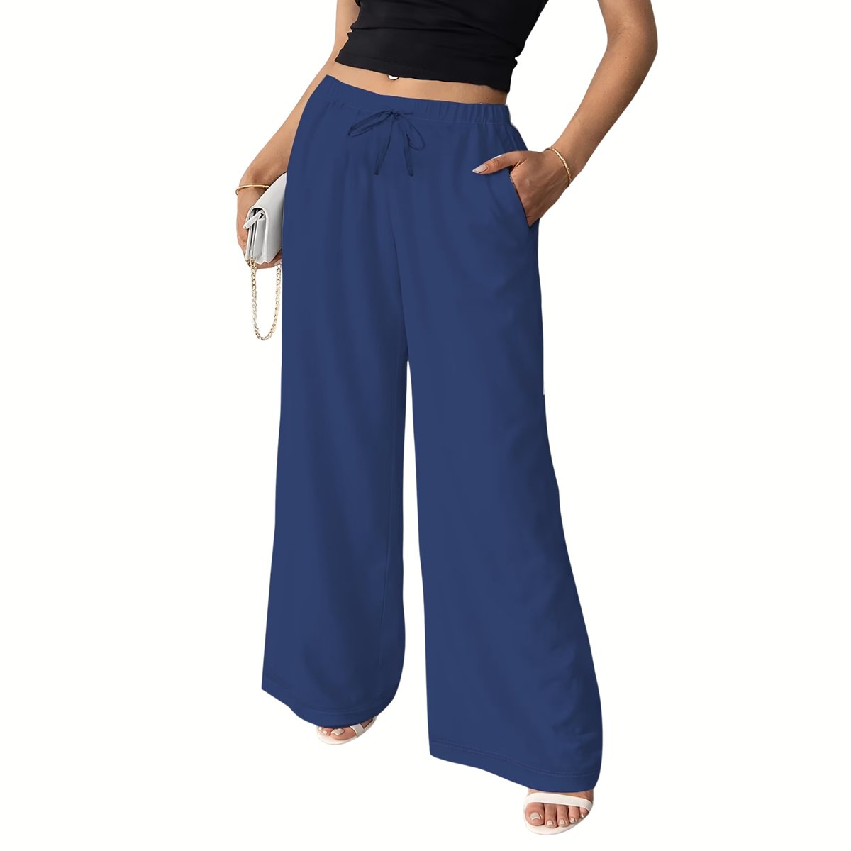 Currero Linnen Broek Dames - Zomerbroek - Volwassenen - Lange Broek - Pantalon - Strandbroek - Zomer - Ibiza Stijl - Marineblauw L