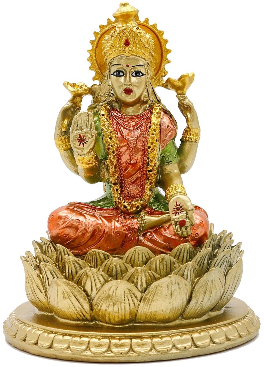 Dailygoods- Standbeeld Lakshmi - Antieke Kleuren - Sculptuur - Beeldjes Decoratie - Beelden voor Binnen - 6,3 inch Hoog - Polyresin - Beeldje
