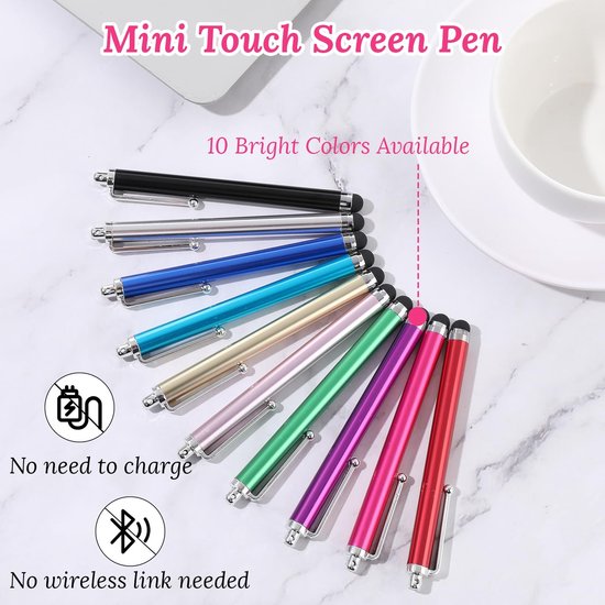 Dailygoods- Styluspen 10 Stuks - Universele Touchpen - Aluminiumlegering - Gemengde Kleur - 11 x 1,3 cm - Ideaal voor Tekenen en Notities — afbeelding 2