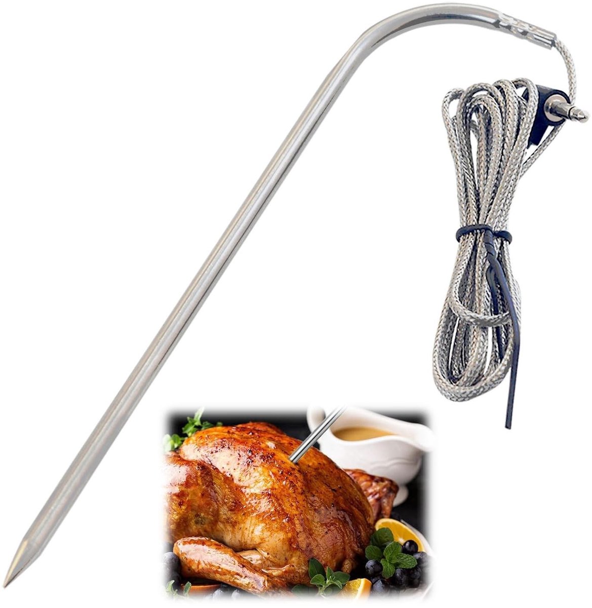 Dailygoods- Temperatuursonde voor Vlees - Vervangende Sonde - Barbecue-accessoires - Roestvrij Staal - Hittebestendig tot 250 °C - Plug-and-play - Vleesthermometer