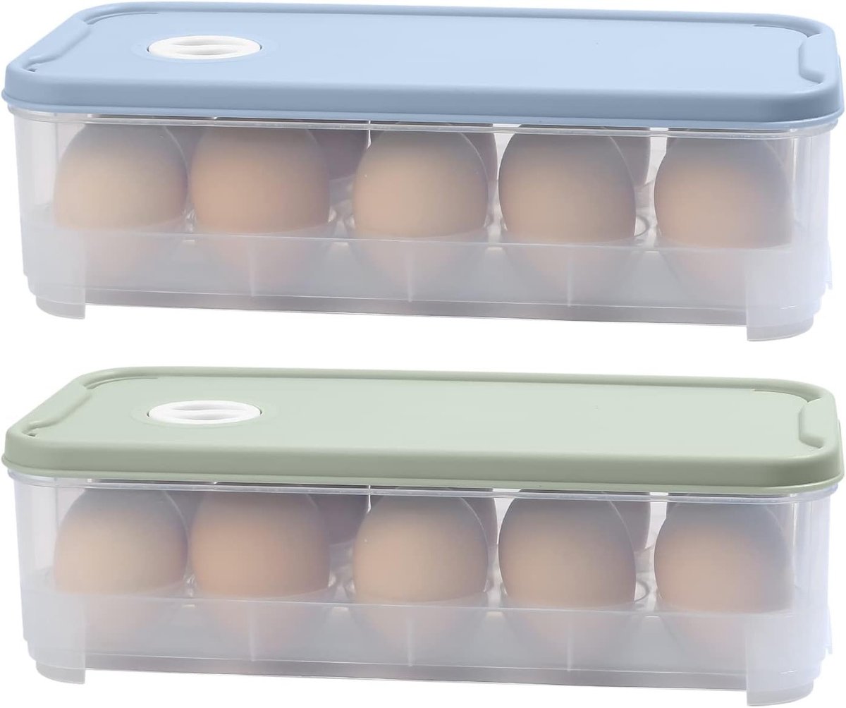 Set van 2 Plastic Eierschalen met Deksel voor 10 Eieren - Ideaal voor Keuken en Koelkast, Eierslager en Eiersorteerder