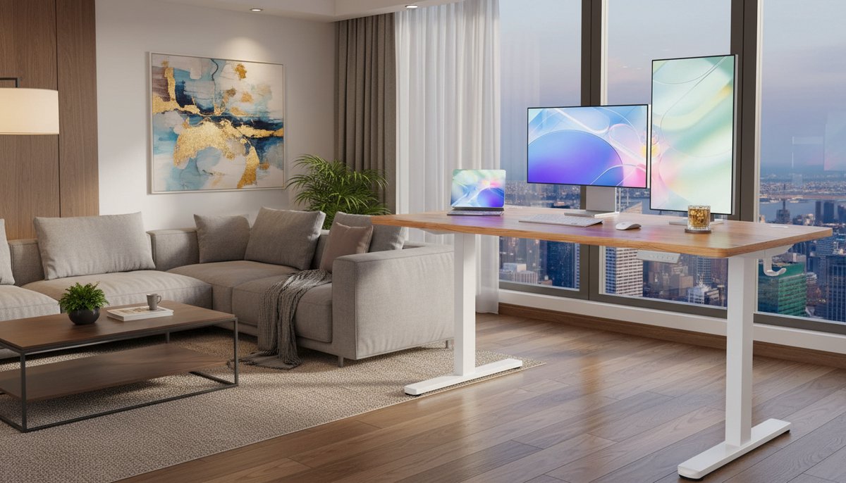 Elektrisch Zit-Sta Bureau 140x80 cm – House&Garden In Hoogte Verstelbaar Bureau met Geheugenfunctie & Anti-Collision Systeem – Ergonomisch Staand Bureau voor Thuis Kantoor & Gaming – Lichtbruin