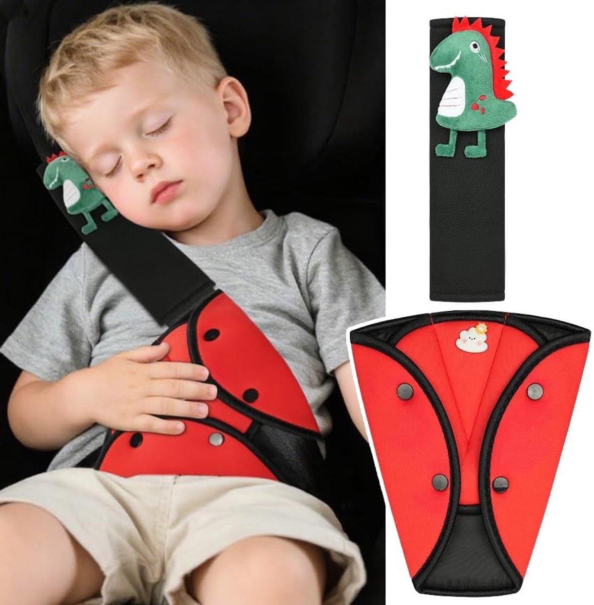 Dailygoods - Veiligheidsgordelkussens voor Kinderen, 2 Stuks Dinosaurus
