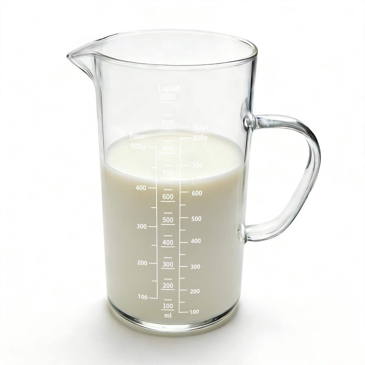 Dailygoods- Maatbeker 1 Liter - Hittebestendig Glas - Ergonomische Handgreep - Borosilicaatglas - Vaatwasmachinebestendig - Duidelijke Metingen - Meetbeker