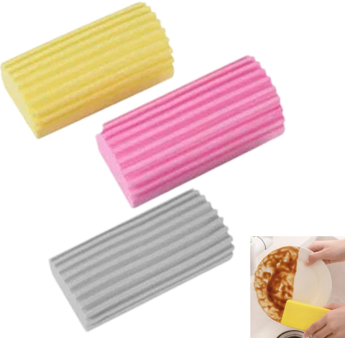 3-delige set-Afwassponsblok - Keukenborstel - Pannenborstel - Stofdoek - Autowasspons - Ro