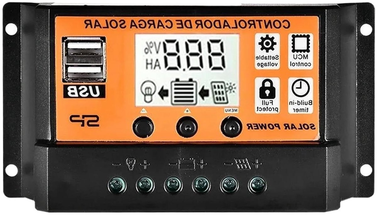 Solar Laadregelaar - Zonnecontroller - Energiebeheer - Verstelbare timer - 100A - Zwart
