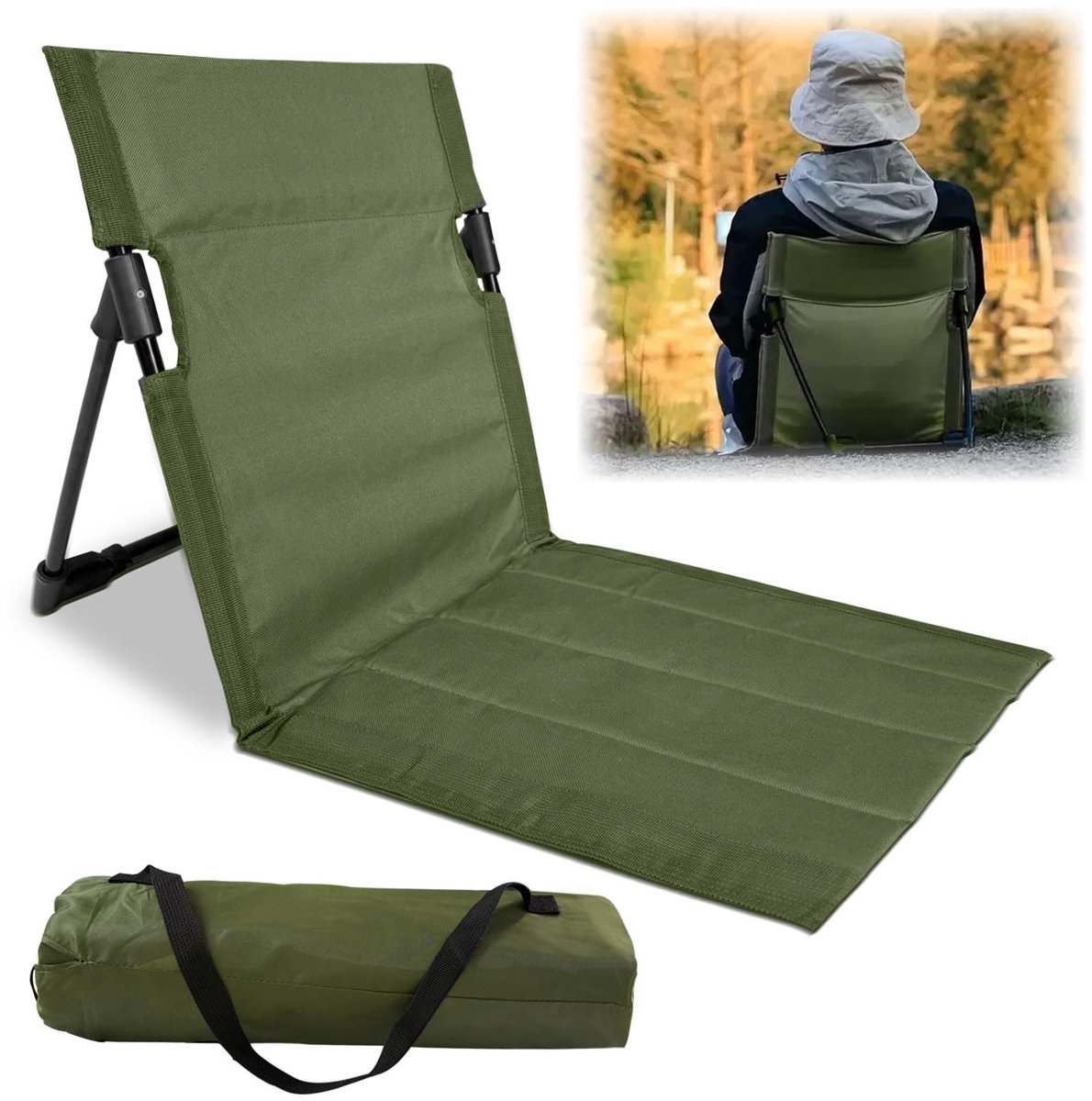 Dailygoods- Vloerstoel opvouwbaar - Strandstoel met rugleuning - Lichtgewicht - Draagbaar - 600D Oxford-weefsel - Geschikt voor volwassenen