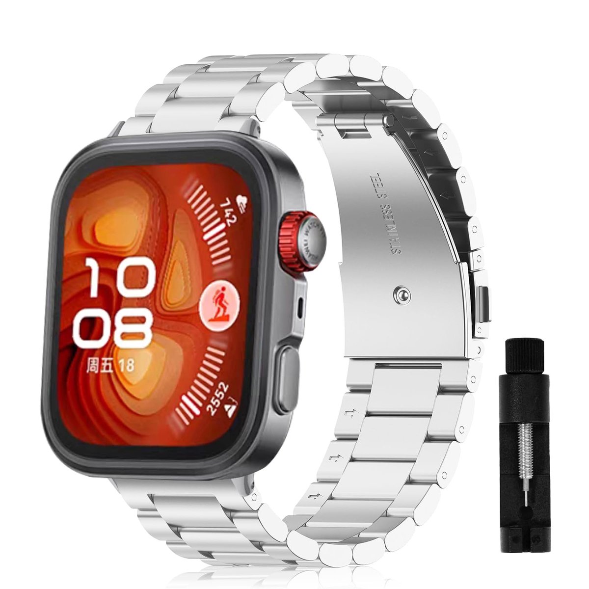 Dailygoods- Horlogebandje Roestvrij Staal - Compatibel met Huawei Watch Fit 4 / Fit 4 Pro - Heren/Dames - Ademend - Duurzaam - A-niveau Dubbele Knop Gesp - Horlogearmband
