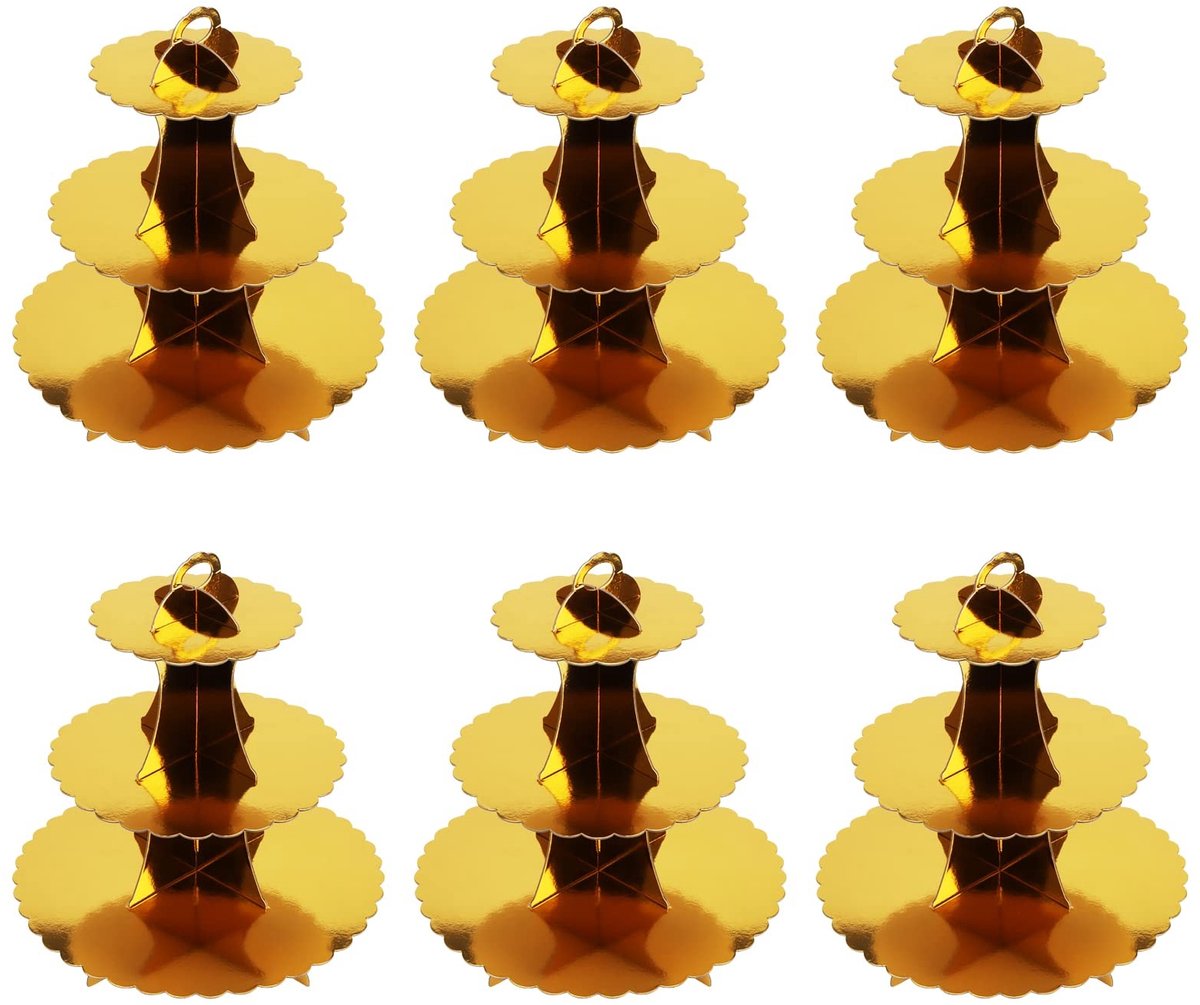 Dailygoods - Set van 6 Gouden Cupcake-Standaards - 3-Laags Taartstandaard voor Feesten
