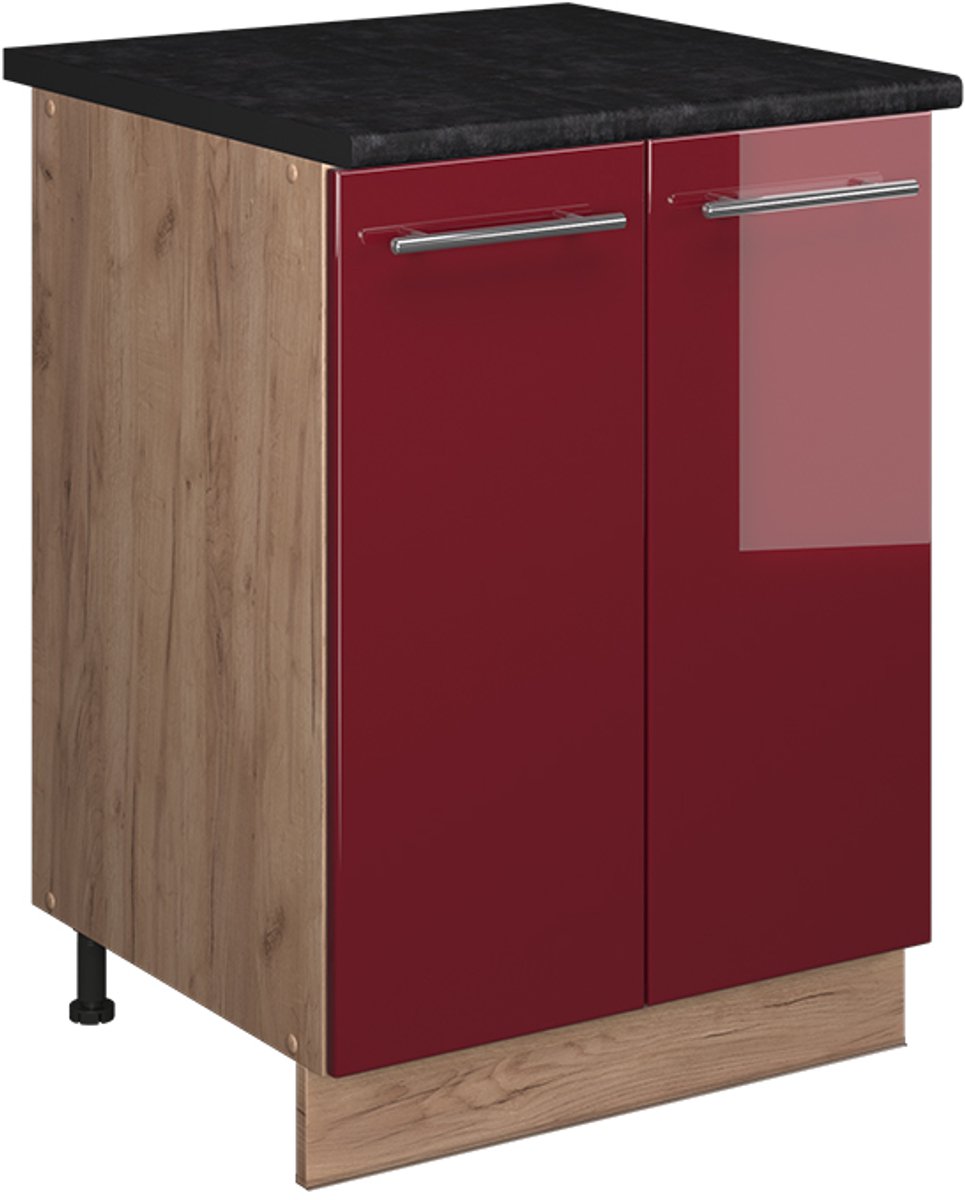 Vicco Wastafelkast Fame-Line, Bordeauxrode hoogglans/Goudkleurig Eiken, 60 cm