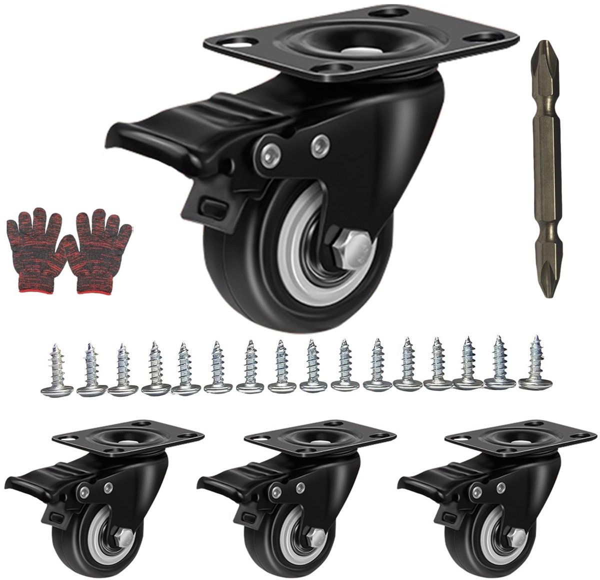 Dailygoods- Zwenkwielen set van 4 - Zwenkwielen met rem - Meubelwielen - Transportwielen - Draagkracht tot 280 kg - Stil en krasbestendig