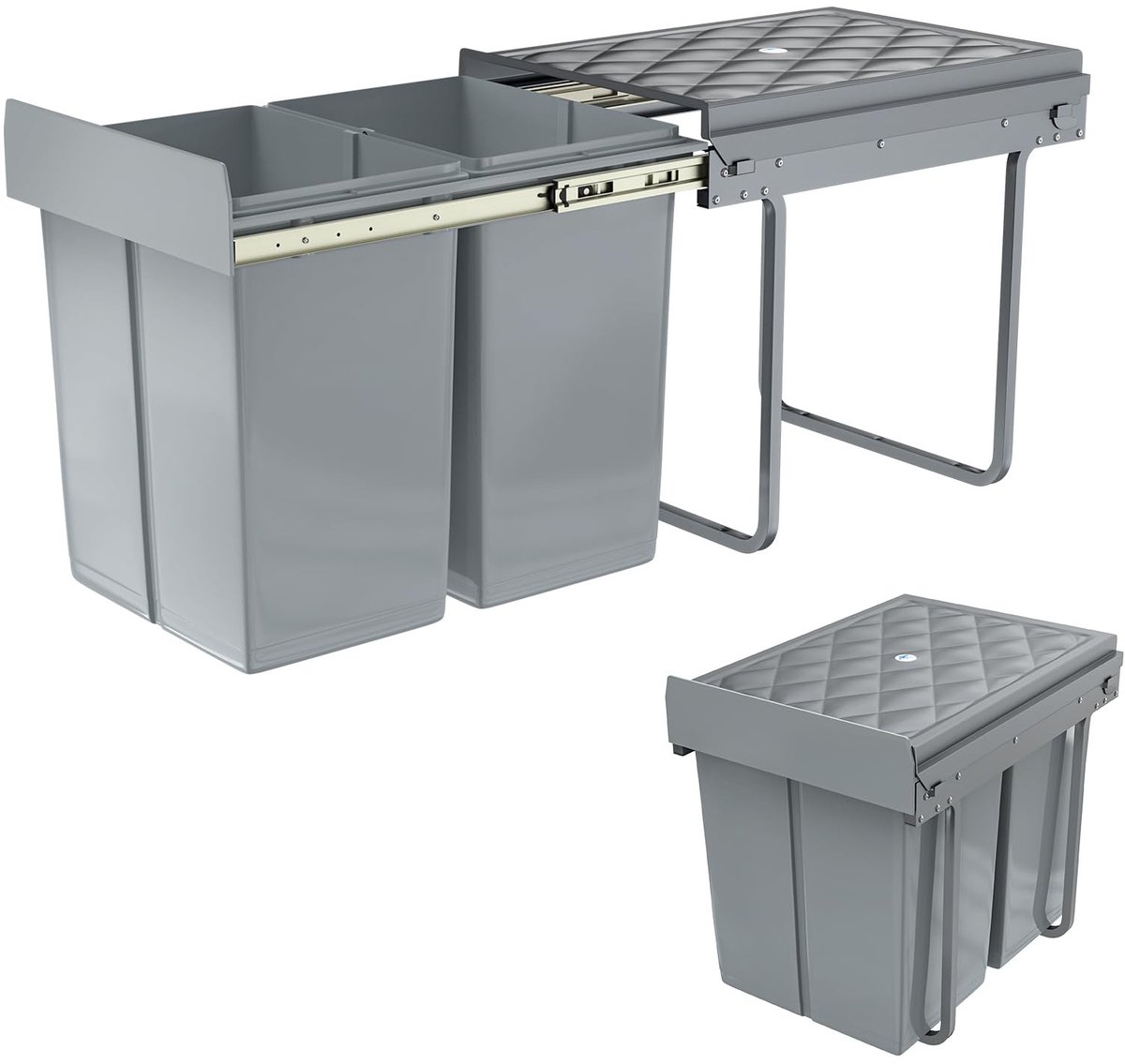 Dailygoods- Inbouwafvalemmer 2 x 15 liter - Afvalscheidingssysteem - Onderkast met telescopische rails - Uittrekbaar - Efficiënt sorteren - Ruimtebesparend ontwerp - Afvalbak
