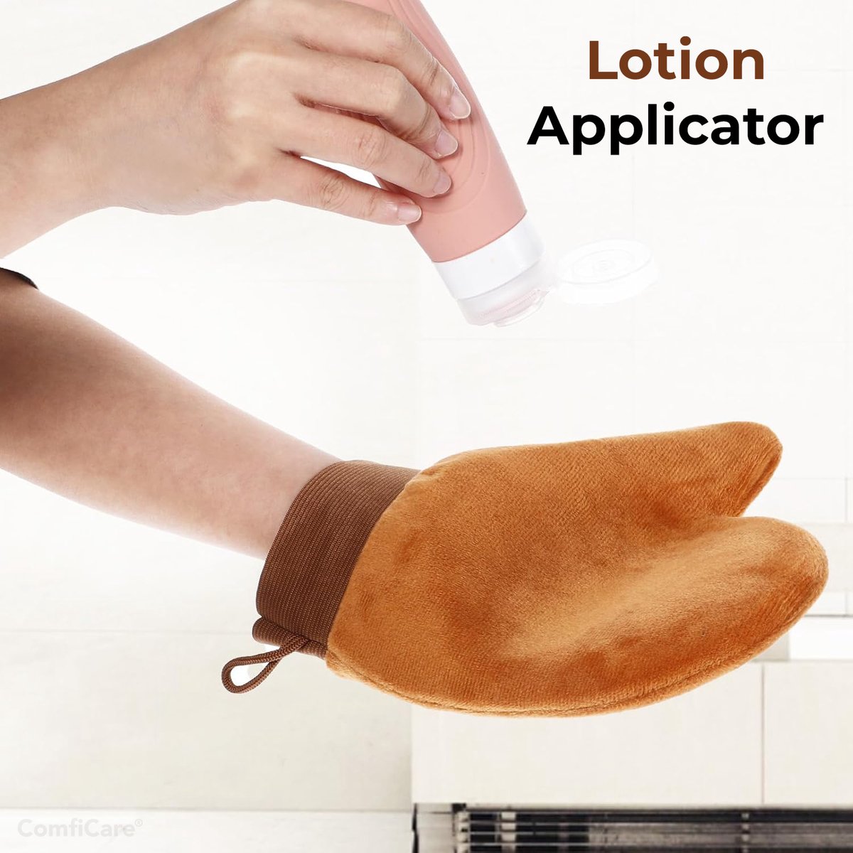 ComfiCare® Zelfbruiner handschoen 2 stuks - Self tan handschoen – Tanning mitt – Tanning glove – Zelfbruiner, Zonnebrand & Lotion – Lotion applicator - Bruin – foto 3