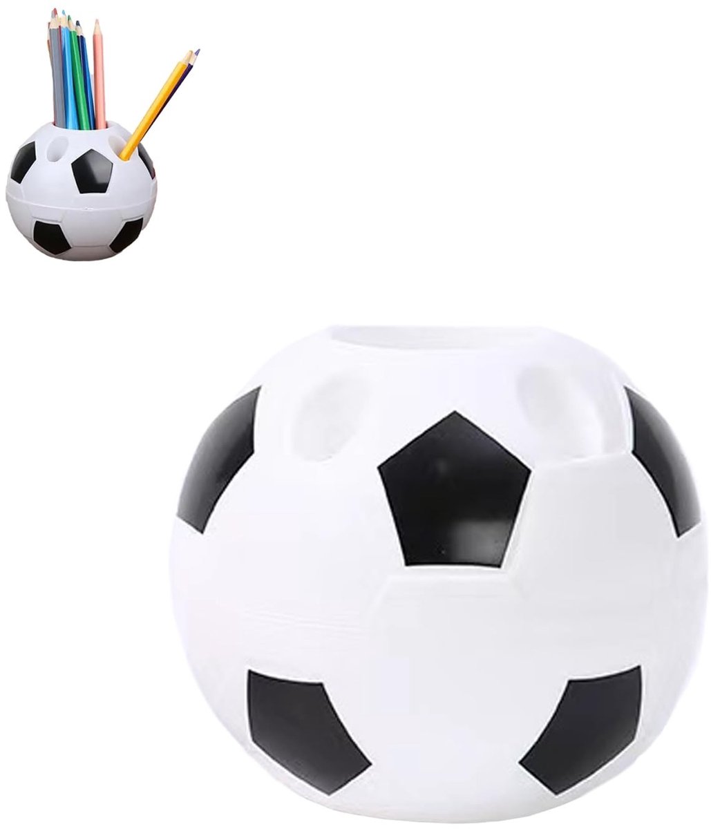Dailygoods- Pennenhouder Ruimtebesparend Ontwerp - Tafelorganizer - Voetbal Design - Kunststof - 6 Gaten - Compact 9,5 x 10,5 cm - Bureau-organizer