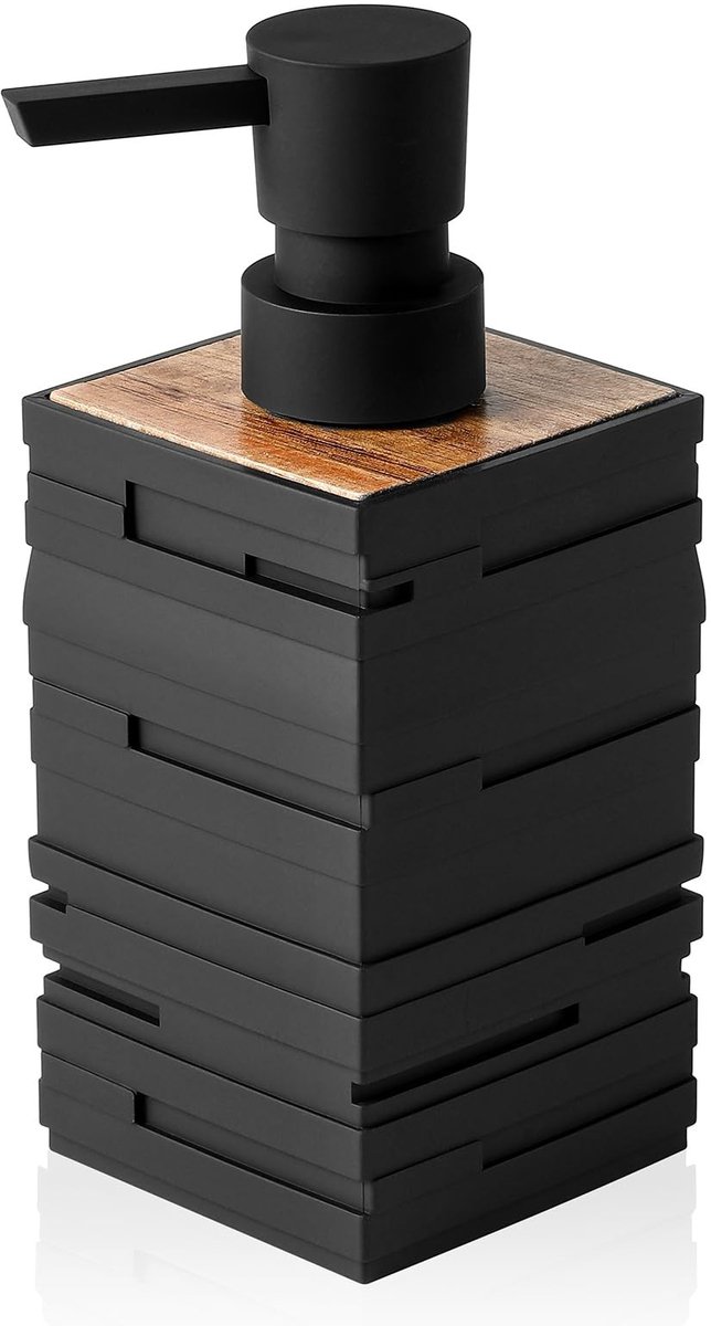 Dailygoods- Zeepdispenser Effen - Zwarte Zeepdispenser - Houten Zeepdispenser - Badkamer Organizer - Keuken Accessoire - Antislip Bodem - Zeephouder