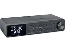 MEDION P66750 Keuken onderbouwradio (DAB+ keukenradio, PLL FM radio, dimbaar TFT kleurendisplay, kookwekker, Bluetooth, LED strip, incl. bevestigingsmateriaal) grijs